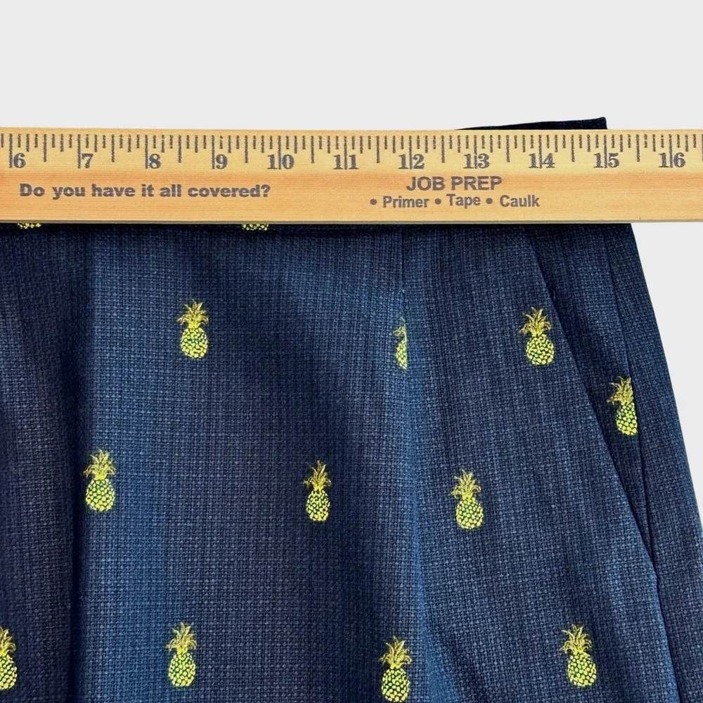 J Crew Womens Navy Blue Pineapple Embroidered Cotton Mini Skirt Size 4 Tropical‎